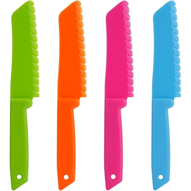 Juego de cuchillos de cocina de plástico para niños, juego de cuchillos de plástico de 4 piezas, cuchillo de nailon para chef/cuchillos para hornear para frutas, pan, pasteles, cuchillo para lechuga,