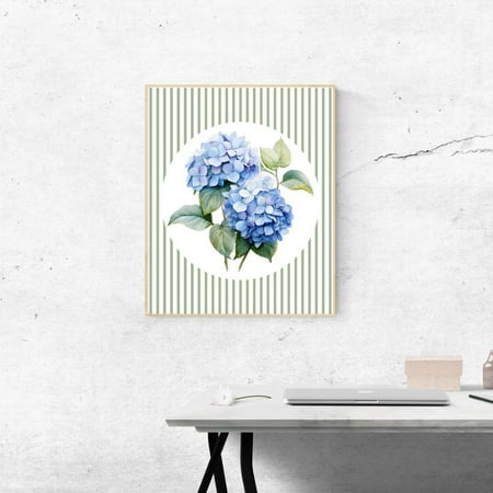 Blue Hydrangea Print Sage Green Botanical Wall Art Poster Decor, Unframed Canvas Size 8x12 F03.1.22l326