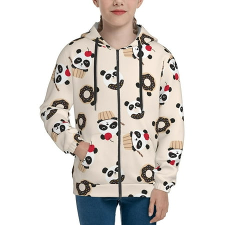 

Hoodies for Teen Girls Boys Donut panda Print Long Sleeve Youth Kids Essentials Zip Up Hoodie Lghtweight Fashion Hoodies & Sweatshirts Jacket Fall Winter Outfits Tops