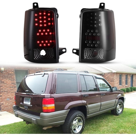 Taillights Assembly for 1997 1998 Jeep Grand Cherokee,Black Matte Housing Rear Tail Lamps Replacement Driver & Passenger Side,Smoked Lens