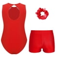 thumbnail image 2 of Alvivi Gymnastics Leotards for Girls Rhinestone Sleeveless Dance Ballet Bodysuit with Shorts Hair Tie Set Red 8, 2 of 5