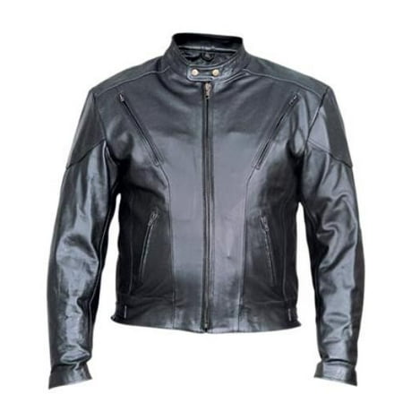 44 Pocket - Men'S 44 Size Analine Cowhide Leather 2 front zippered pockets full sleeve Biker Jacket With Antique Brass Hardware