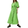thumbnail image 3 of Gureui Women's Summer Office Dress, Casual Solid Color Notched Lapel Half Sleeve One-Piece with Belt Dating Dresses, 3 of 7