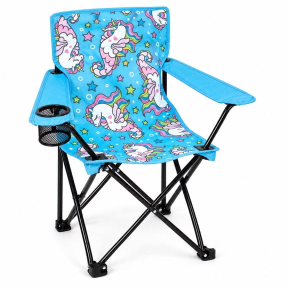 Folding Camp Chair with Safety Lock and Cup Holder, Alloy Steel, Sea Unicorns, for Beach and Outdoor Use