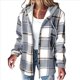thumbnail image 3 of Camisas A Cuadros para Mujer, Chaqueta de Larga con Botones y Forro , Sudadera con Capucha, Blusa Informal de Moda. Gris L, 3 of 7
