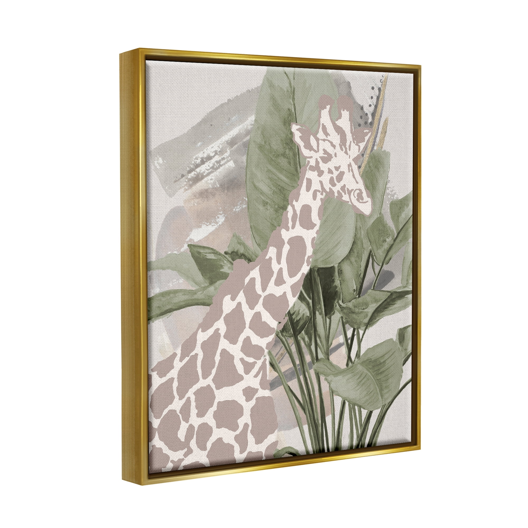 Stupell Industries Tropical Giraffe Abstract Animals & Insects Painting Gold Floater Framed Art Print Wall Art, 17 x 21