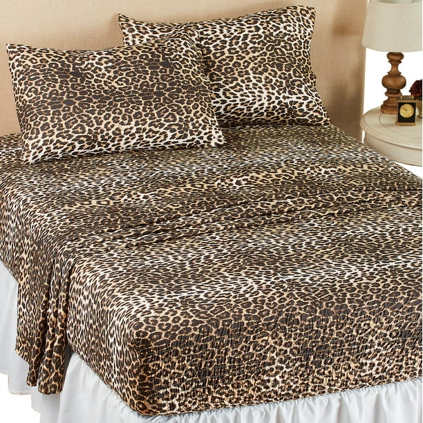 Collections Etc Leopard Animal Print Bed Tite Sheets & Pillowcases Set - Collections Etc Leopard Animal Print Bed Tite Sheets & Pillowcases Set -