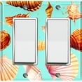 thumbnail image 1 of Metal Light Switch Wall Plate Outlet Cover (Colorful Sea Shells Pattern Teal - Double Rocker), 1 of 2
