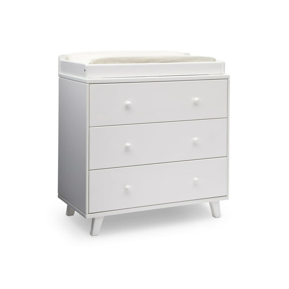 Delta Children Ava 3 Drawer Dresser with Changing Top and Interlocking Drawers - Greenguard Gold Certified, White