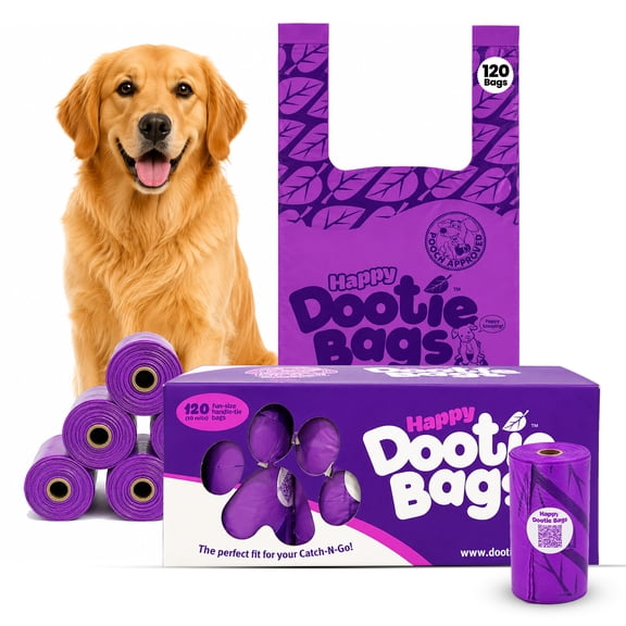 GoGo Stik Happy Dootie Bags, Doggie Bags with Handles, Dog Waste Bags Easy Tie Handle Dog Poop Bags 10 Rolls, 120 Counts