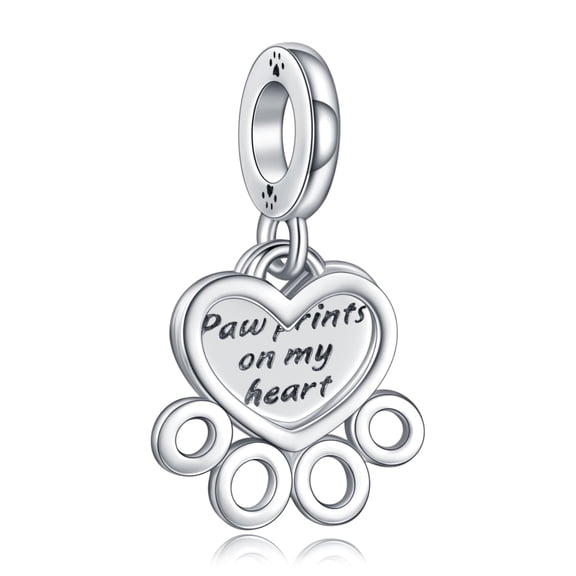 ROSIANNA 925 Sterling Silver Charm for Bracelets Pawprints On My Heart Dangle Charms Women Bracelet Charm