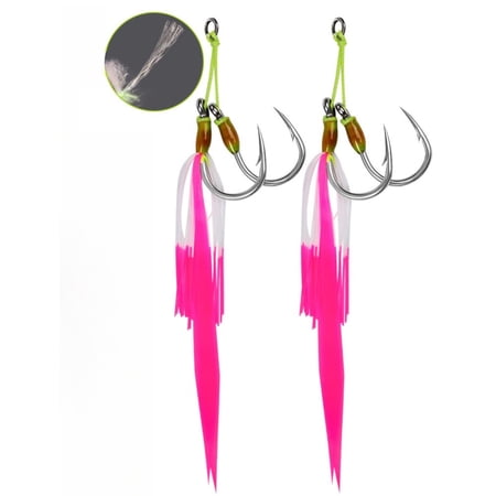 Mosiee Stainless Steel Jigging Hooks with Silicone Skirt Saltwater Resistant 13/0#(2
