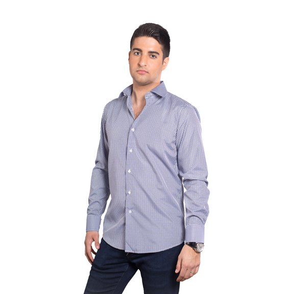 Elie Balleh Navy Trendy Print Men Button Down Shirt