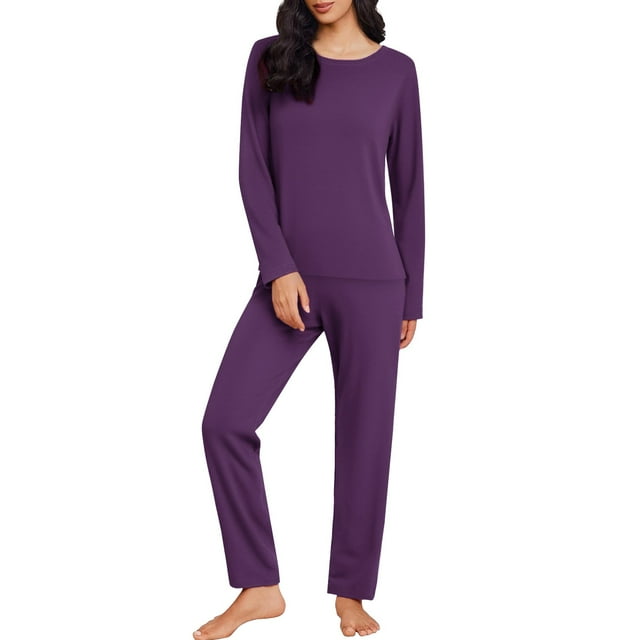 Women Pajama Sets O Neck Long Sleeved Plus Size Home Suit Set For Women Thin Design Solid Color Long Sleeved Pants Two Piece Set Woman Blending Pajamas