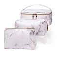 thumbnail image 2 of Bolsa de maquillaje de 3 piezas, bolsa de artículos de tocador, bolsa de cosméticos portátil, organizador de viaje, resistente al agua para mujeres, mármol, 2 of 8