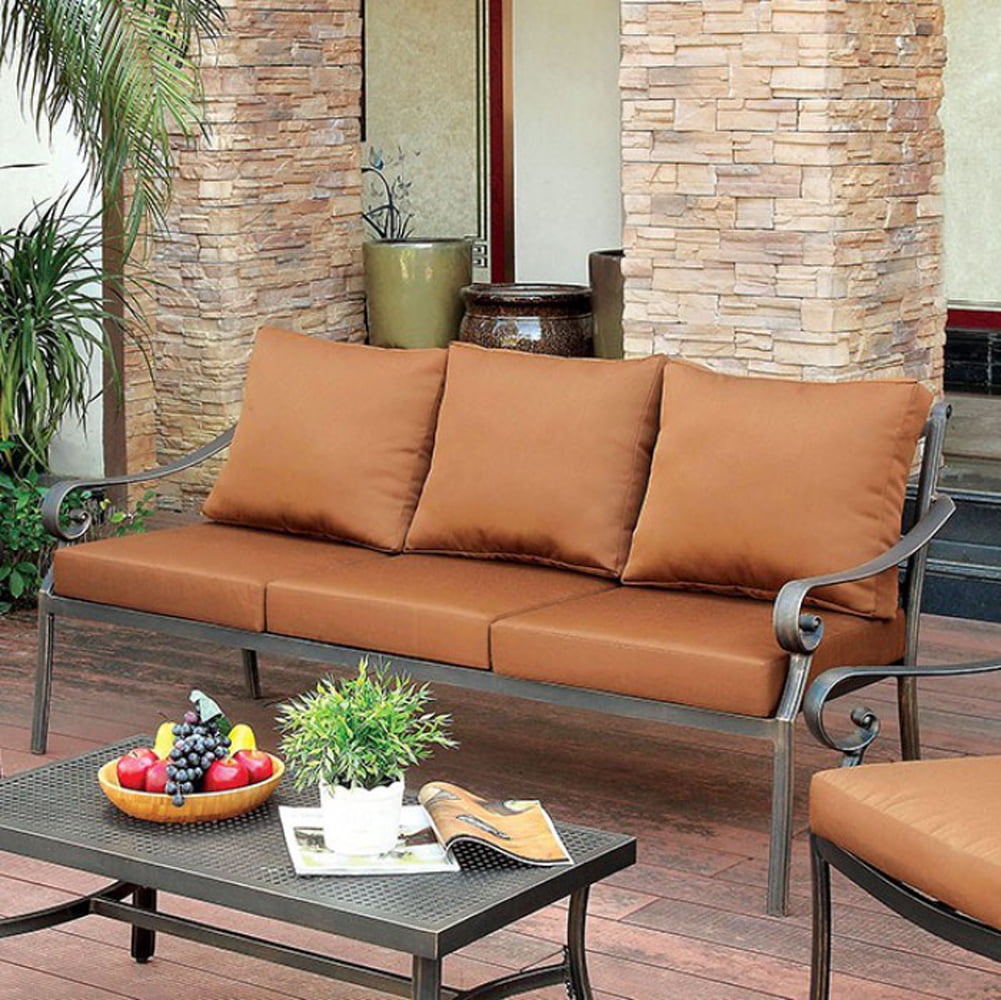 Contemporary Patio Sofa, Brown Color Cushion, Black Finish - Walmart
