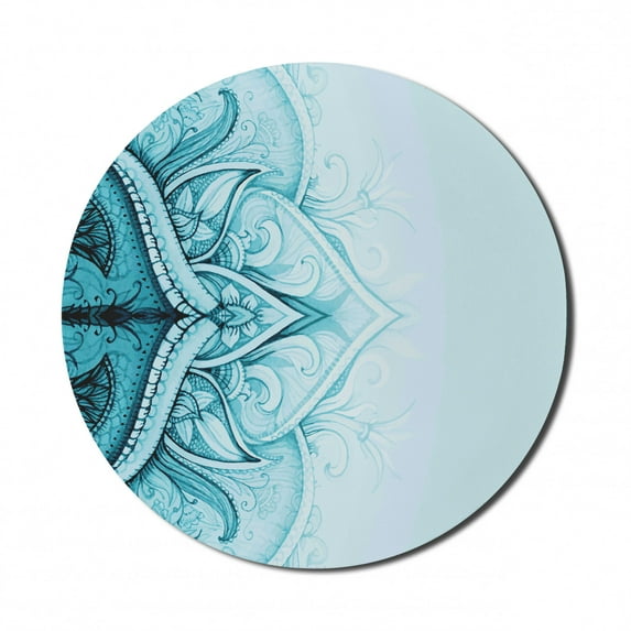 Mandala Mouse Pad for Computers, Traditional Ornamental Lace Border with Swirled Flower Lines Eastern Folk Artwork, Round Non-Slip Thick Rubber Modern Gaming Mousepad, 8" Round, Aqua, by Ambesonne