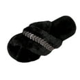 thumbnail image 2 of Zunfee Women's House Slippers Indoor Outdoor - Crisscross Strap Rhinestone Leaf, Fuzzy Nylon-Spandex, Comfy Black Slippers for Home/Errands, US 7 (EU 38), 2 of 9