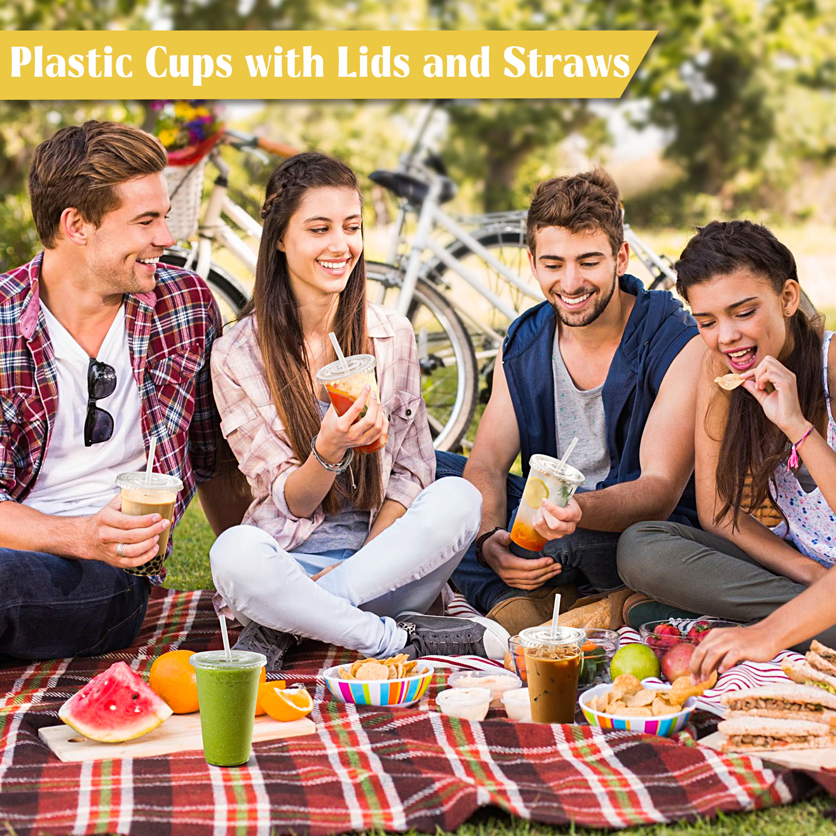 Treamon 20 oz Clear Plastic Cups with Lids and Straws, 100-Pack photo 3
