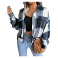 thumbnail image 4 of Musuos Women Plaid Shirt Jacket Crop Flannel Coat Long Sleeve Button Down Casual  Outwear Tops, 4 of 8