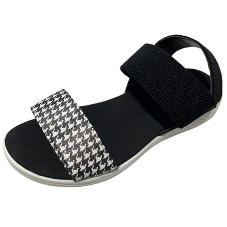 

Ladies Fashion Summer Stripe Colored Round Toe Open Toe Flat Sandals