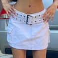 thumbnail image 4 of Gbsyewxs Skirts For Women Low Waist Solid Color With Belt Pockets Mini Skirt Casual Summer Women'S Skirts White, 4 of 8