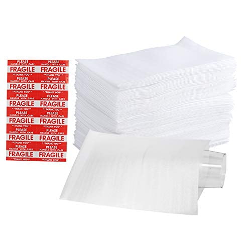 100 Pack 7.5?x 12" Foam Wrap Cushion Pouches (0.75mmThickness), Extra 5 Pack Fragile Stickers Labels(60 pcs) - Protect Dishes, Glasses, Porcelain & Fragile Items, for Moving, Packing by ZMYBCPACK