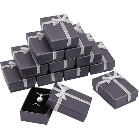 Jewelry Gifts Box 12pcs 2.7 x 1.9 x 0.9 Inch Small Gift Box Cardboard Paper Jewelry Boxes Display Boxes with Bowknot for Earring Necklace Bracelet Packaging Box Christmas Decor Black DIY
