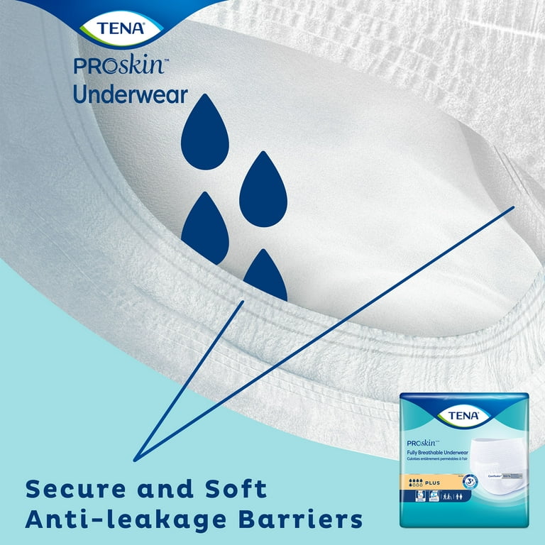 Tena 72633 ProSkin Plus Protective Underwear Large Unisex Plus Absorbency  White Bag/18