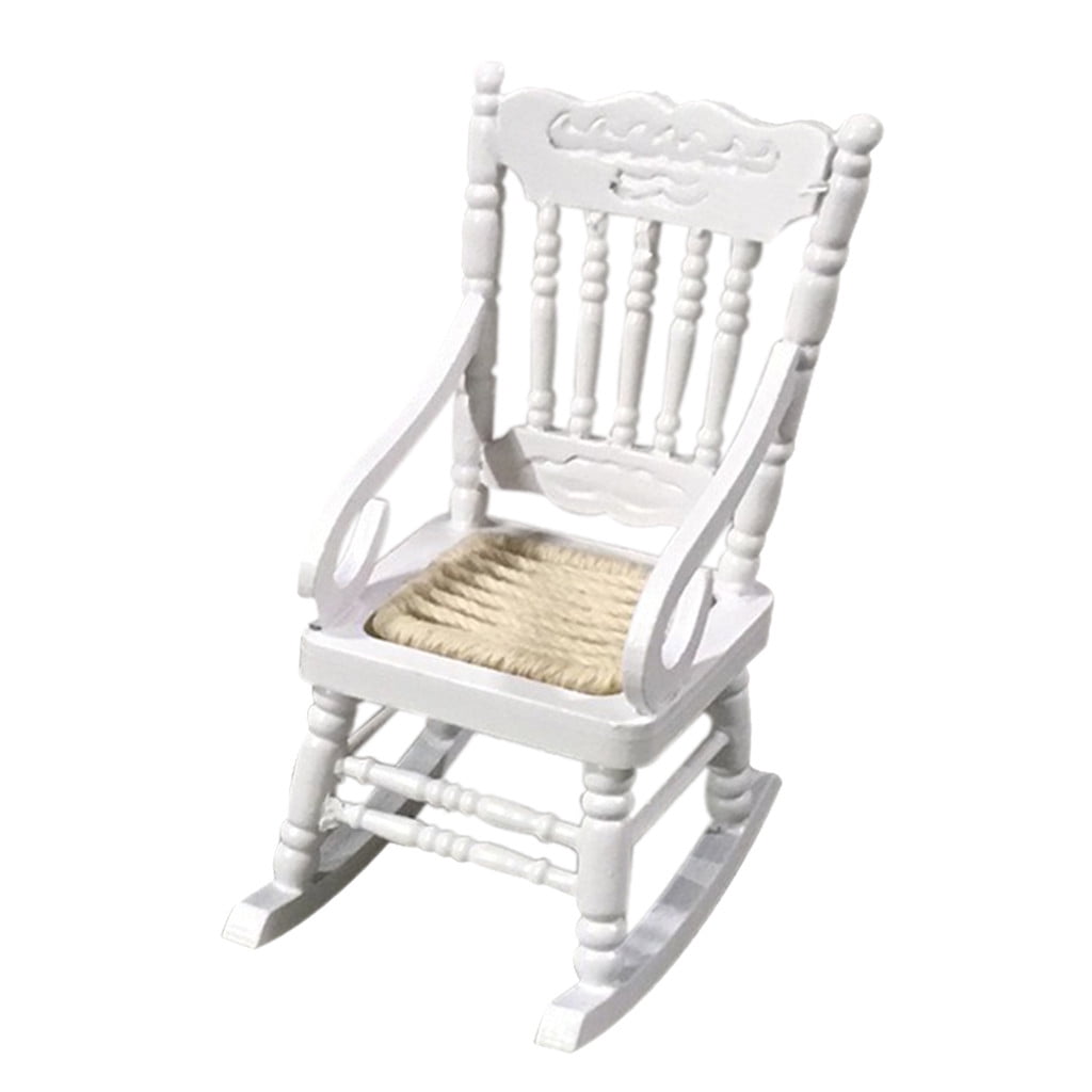 1:12 Dollhouse Miniature Doll Furniture Elegant White Wooden Rocking Chair Gift^ 