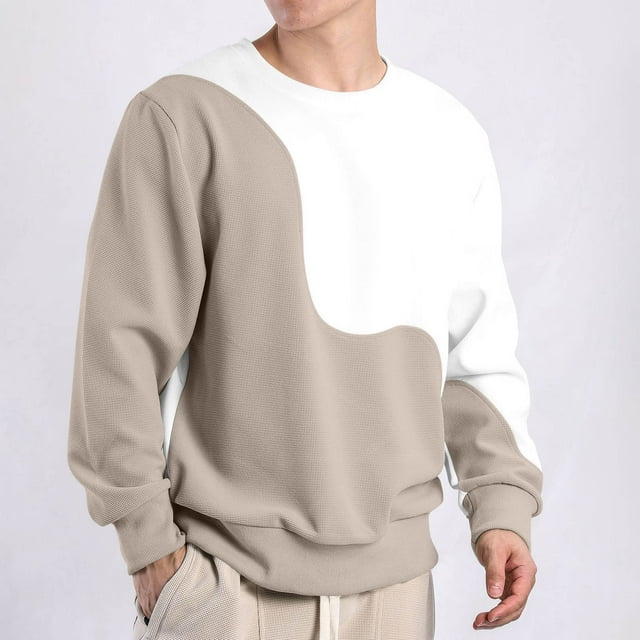 Blusas y camisas de manga larga y cuello redondo para hombre, blusa informal de manga larga con cuello redondo y bloques de color, blusa de poliéster para hombre.