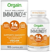 Orgain Immune Support Supplement with Vitamin C, D, Zinc, 14 Plant Based Immunity Ingredients + Elderberry, Acerola Cherry, and Organic Mushroom Blend - 1 Month Supply (90 Capsules)