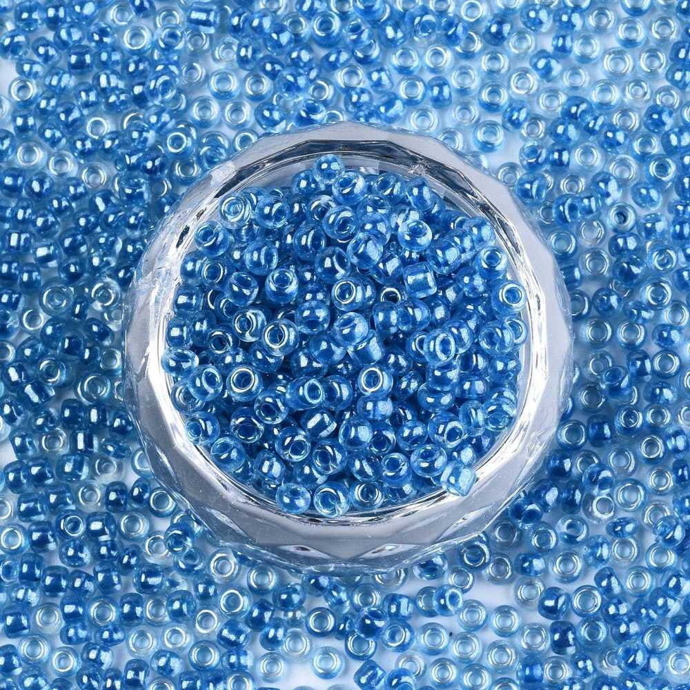 8/0 Glass Seed Beads Transparent Inside Colours Luster Round Hole Round Dodger Blue 8/0 3~4x2~3mm Hole: 0.8mm about 15000pcs/bag
