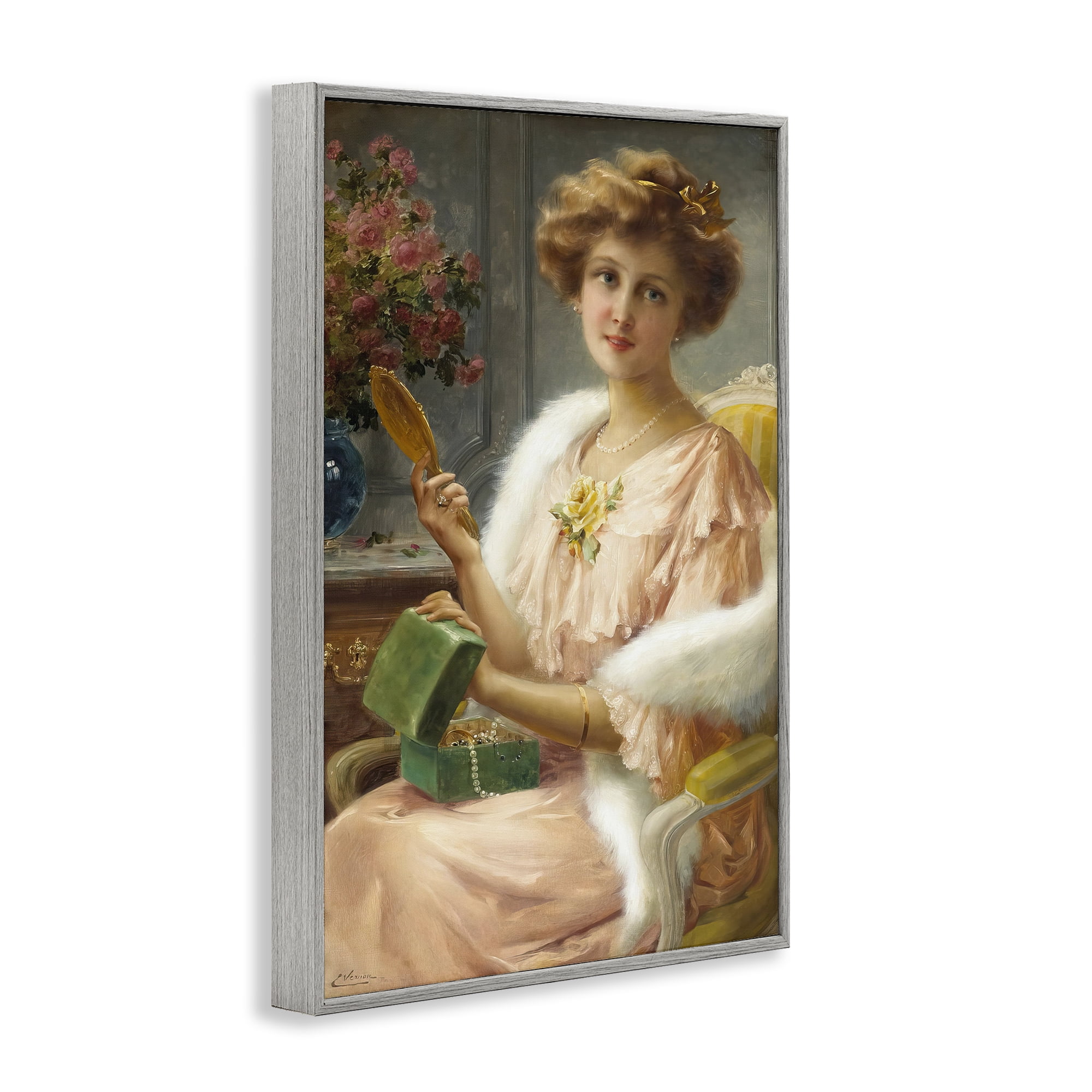 Stupell Industries Young Lady with Mirror Gray Framed Giclee Art, design by Tina LeCour