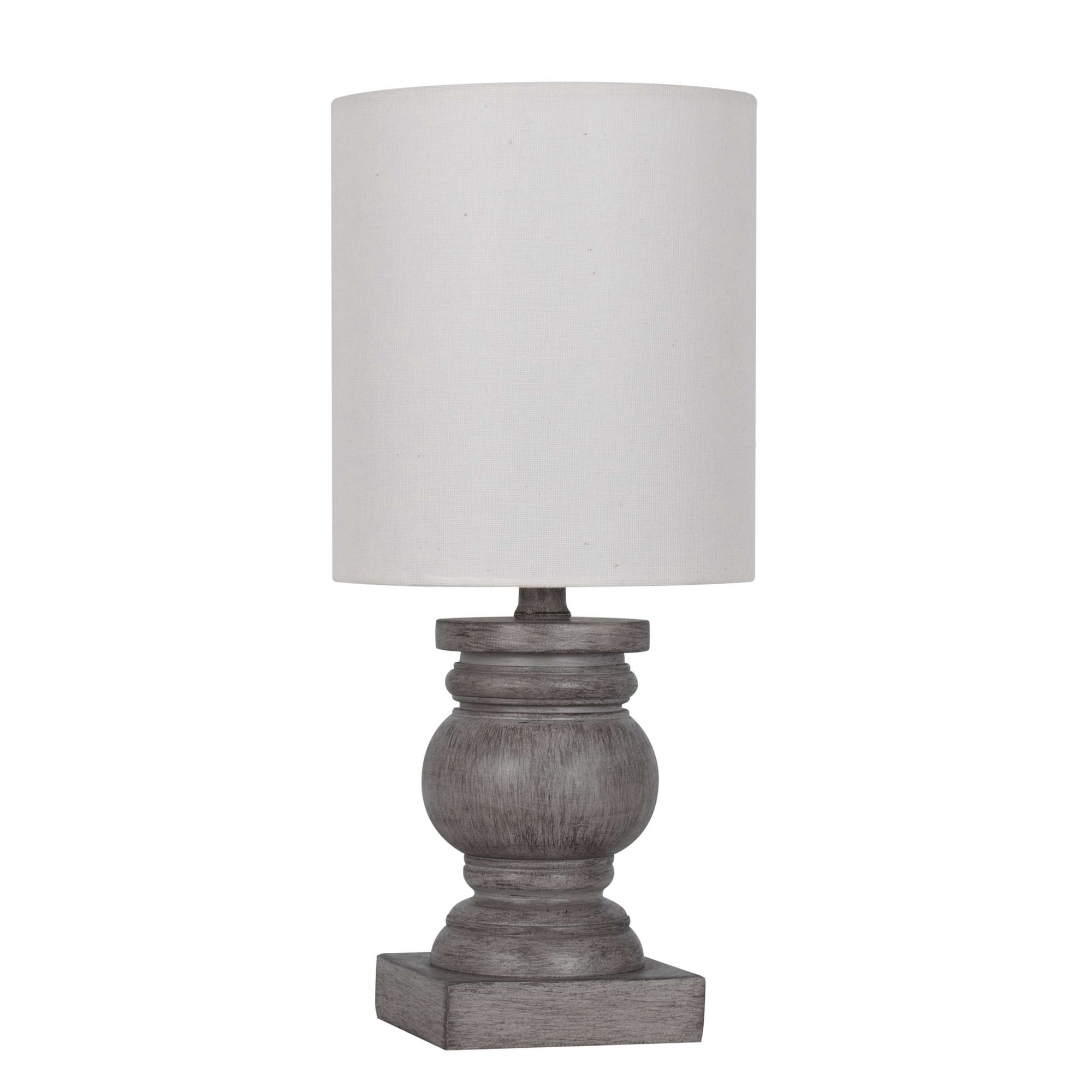 Mainstays 12.75 in Mini Table Lamp, Weathered Wood Finish, Polyresin, White Shade