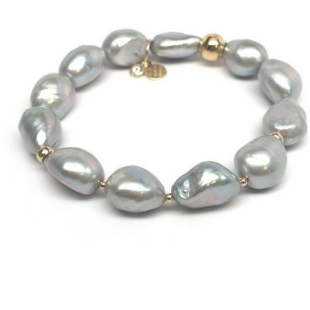 Julieta Jewelry Grey Pearl Sophia 14kt Gold over Sterling Silver Stretch Bracelet