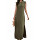 thumbnail image 2 of Vestido Maxi de Verano 2025 para Mujer, Informal, Holgado, con Abertura, Sin Arrugas, con Cuello Redondo y Bolsillos, Verde L, 2 of 9