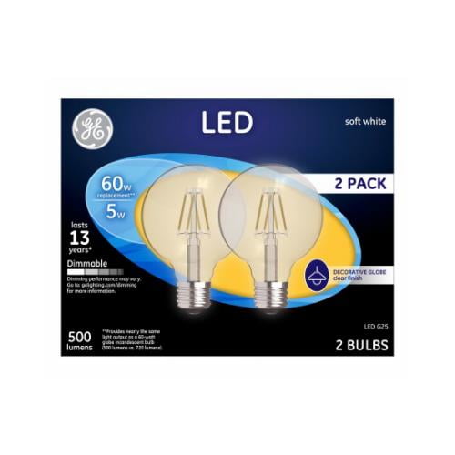 GE Lighting 23344 LED Globe Light Bulbs, Soft White, Clear, Dimmaable