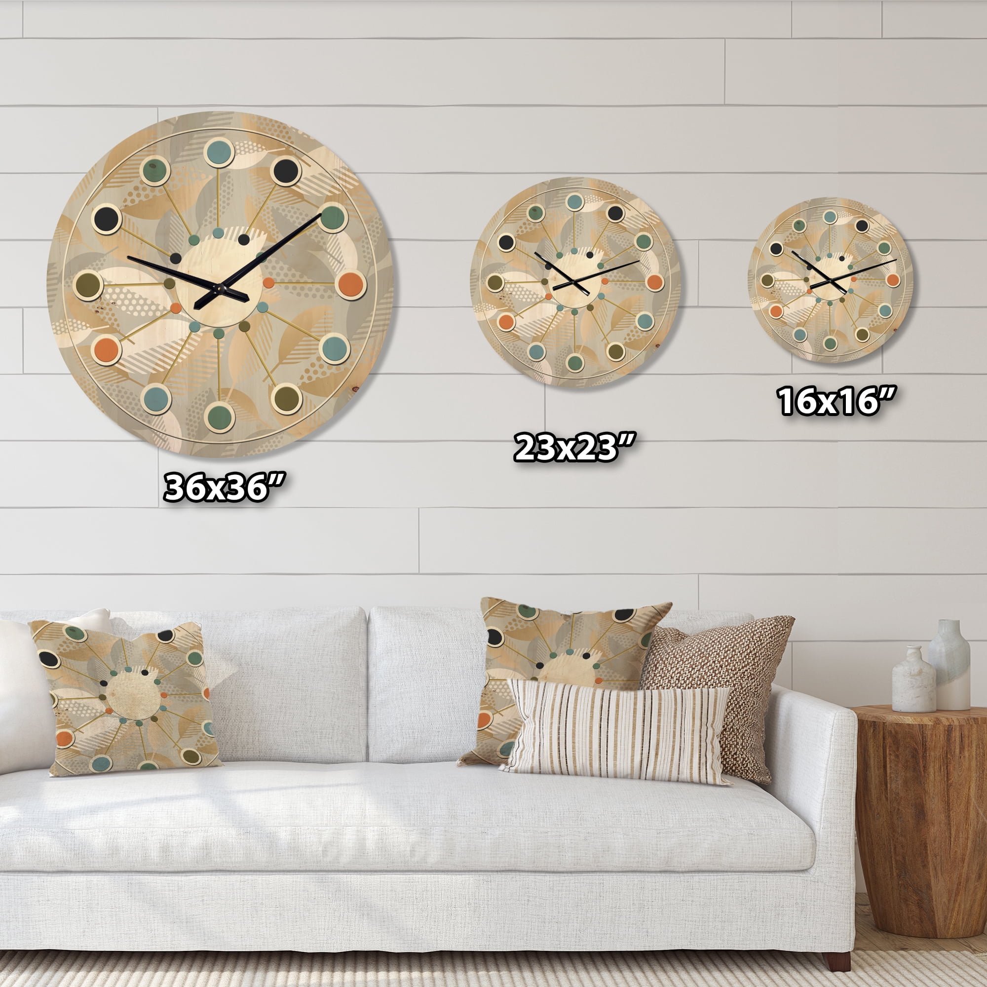 Designart 'Fall Leaves Pattern Luxury Geometric ' Mid-Century Modern Wood Wall Clock