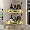 thumbnail image 2 of Bathroom Corner Shelf Shower Caddy 2 Pack, No Drill 304 Stainless Steel Shower Organizer with 2 Hooks (Gold), 2 of 7