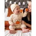 thumbnail image 4 of RUINIXCW Newborn Baby Girl Boy My First Halloween Outfit Waffled Romper Infant Fall Clothes Long Sleeve Pumpkin Embroidery Bodysuit Jumpsuit with Hat, 4 of 10
