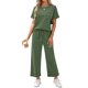 thumbnail image 4 of Conjuntos de 2 piezas para mujer Casual verano viajes vacaciones trajes de manga corta Tops pantalones de pierna ancha conjuntos de salón,1 Grey,XL, 4 of 9