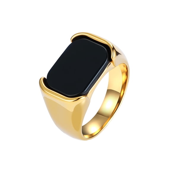 HIJONES Women Men's Black Gemstone Stainless Steel Ring Personalized Vintage Minimalist Jewelry Gold Size 11