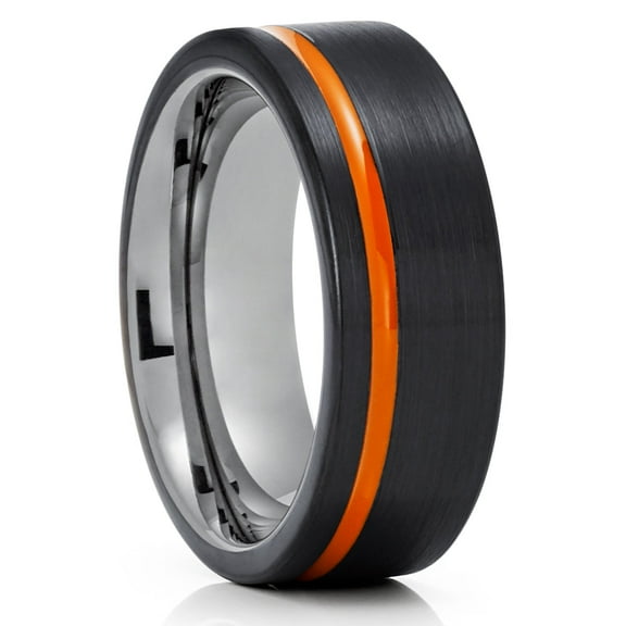 Orange Tungsten Ring,Engagement Ring,8mm Wedding Ring,Black Tungsten Ring,Anniversary Ring,Comfort Fit