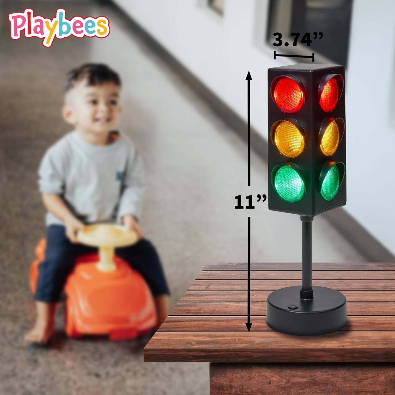 Playbees 11" Mini Traffic Light Table Lamp with 4 Blinking Modes