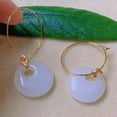 thumbnail image 4 of EOEMY Natural Oblateness White Jade Peace Buckle Eardrop Gold Earring Holiday Gifts, 4 of 5