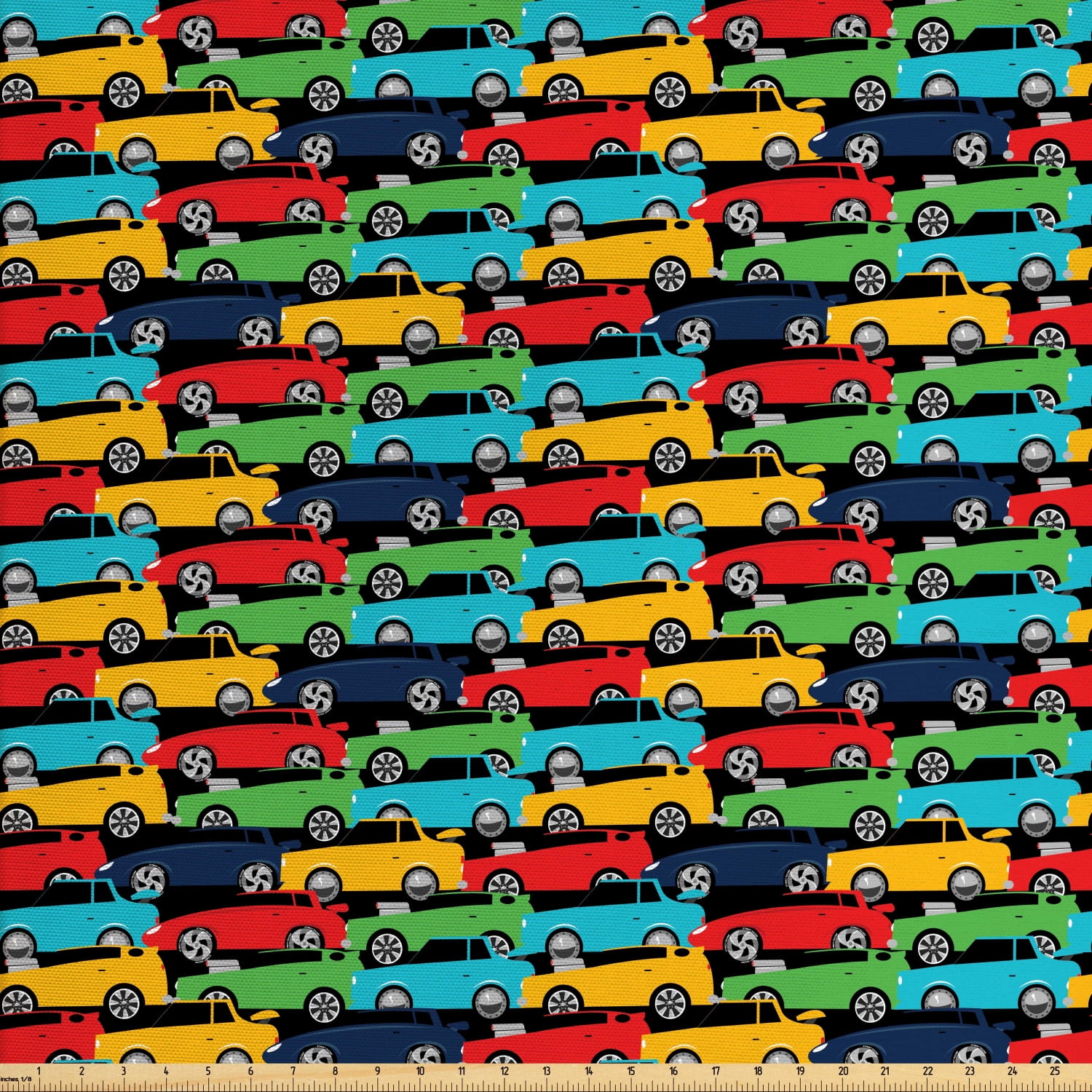 Race Car Fabric by The Yard, Continuing Repeated Layout of Colorful