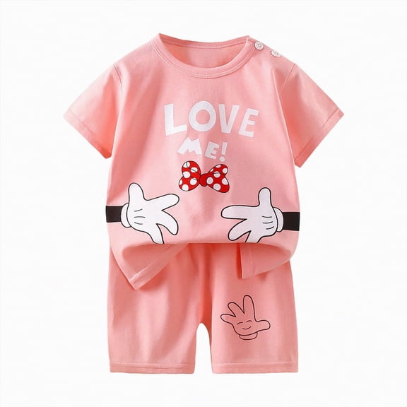 TOWED22 Toddler Kids Baby Boy Outfits 2 Pieces Dinosaur Print Round Neck Short Sleeve Top Elastic Shorts Summer Clothes(Light Pink,3-4 Y)