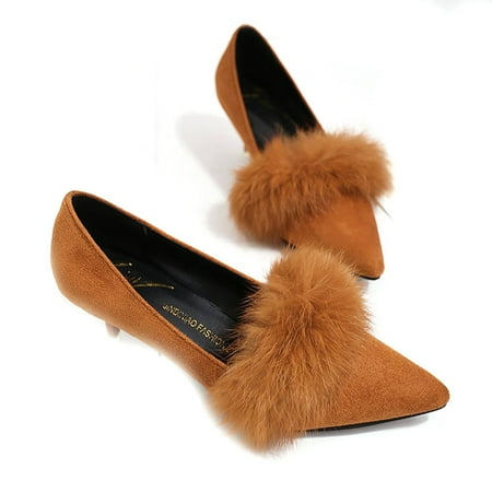

Clearance! Women S High Heels European American Fashion Women All Match Clothes Fur Decorate High Heel Shoes