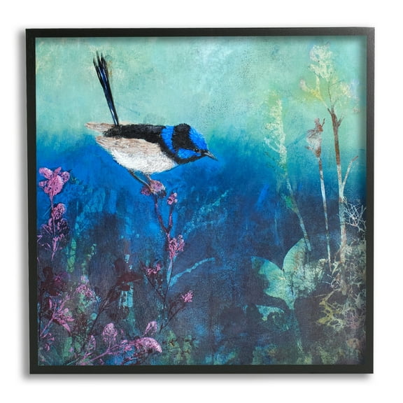 Stupell Industries Blue Bird Perched Sea Life Coral Underwater Scene Graphic Art Black Framed Art Print Wall Art, Design by Trudy Rice